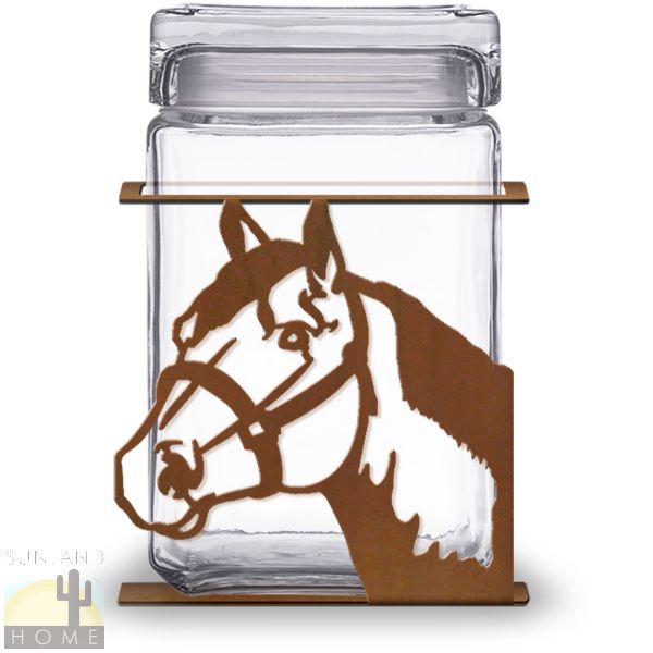 620062R - Horse 1.5-Quart Glass and Metal Kitchen Canister in Rust Patina