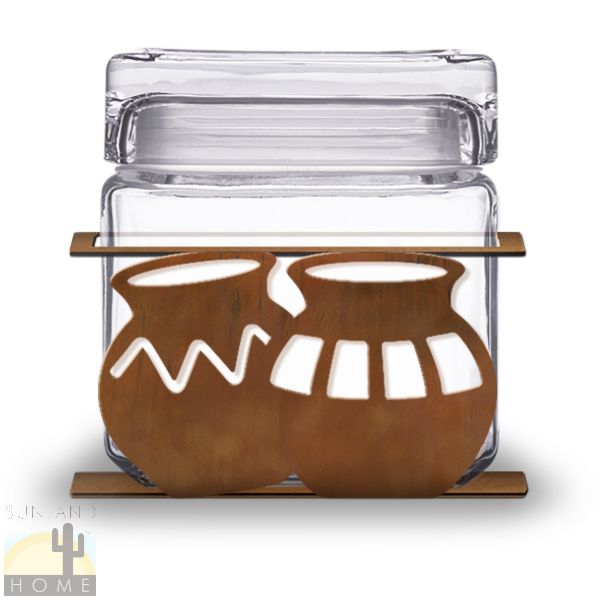 620081R - Horizontal Pots 1-Quart Glass and Metal Kitchen Canister in Rust Patina