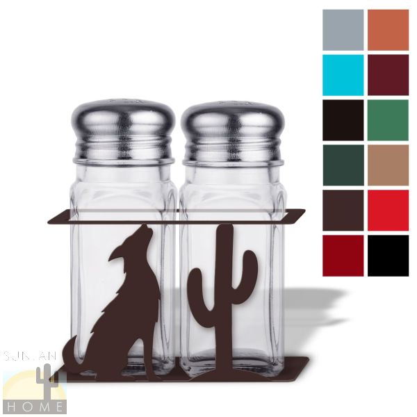621308 - Coyote Scene Metal Salt and Pepper Shaker Set - Choose Color