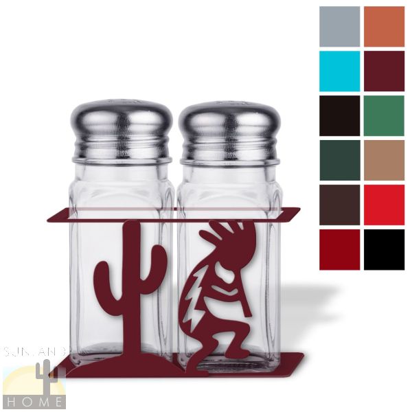 621314 - Kokopelli and Cactus Metal Salt and Pepper Shaker Set - Choose Color