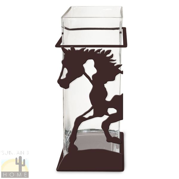 621511 - 12in Tall Square Glass Vase with Running Paint Horse Metal Base - Choose Color