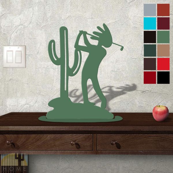 623415 - Tabletop Metal Sculpture - 15in W x 18in H - Kokopelli Golfer Cactus - Choose Color