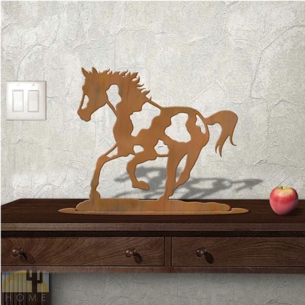 623416r - Tabletop Metal Sculpture - 20in W x 18in H - Paint Pony - Rust Patina