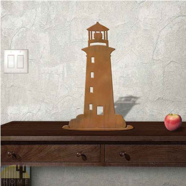 623418r - Tabletop Metal Sculpture - 10in W x 18in H - Lighthouse - Rust Patina