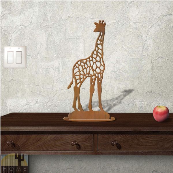 623425r - Tabletop Metal Sculpture - 8in W x 18in H - Giraffe - Rust Patina