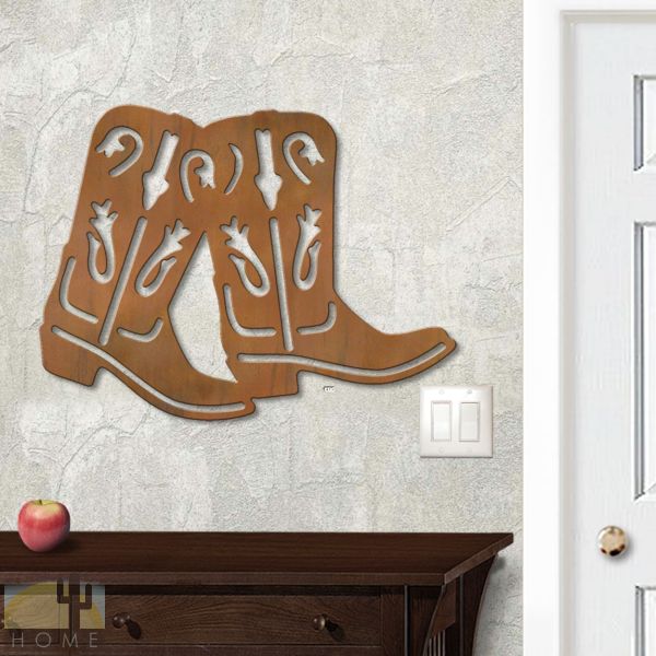 625005r - 18in or 24in Floating Metal Wall Art - Cowboy Boots - Rust Patina
