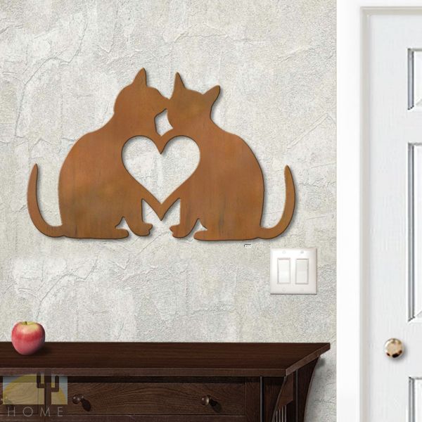 625007r - 18in or 24in Floating Metal Wall Art - Cat Lovers - Rust Patina