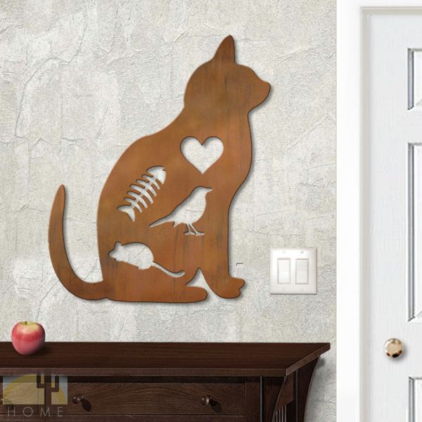 625008r - 18in or 24in Floating Metal Wall Art - Cat Tales - Rust Patina