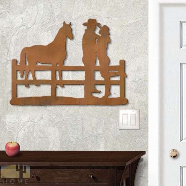 625010r - 18in or 24in Floating Metal Wall Art - Cowboy Corral - Rust Patina