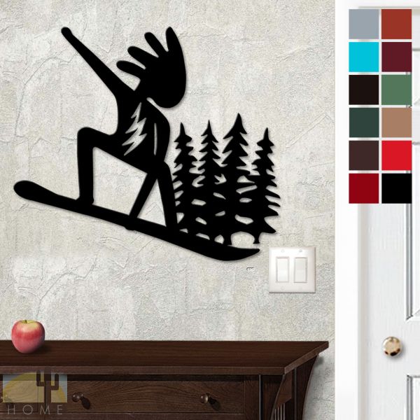 625025 - 18in or 24in Floating Metal Wall Art - Kokopelli Snowboarder - Choose Color