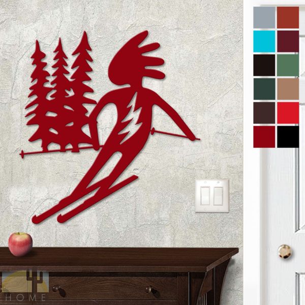 625026 - 18in or 24in Floating Metal Wall Art - Kokopelli Skier - Choose Color
