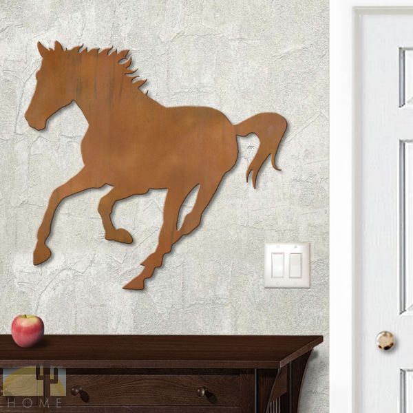 625037r - 18in or 24in Floating Metal Wall Art - Running Horse - Rust Patina