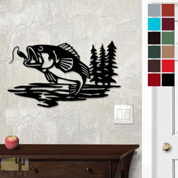 625041 - 18in or 24in Floating Metal Wall Art - Bass And Trees - Choose Color