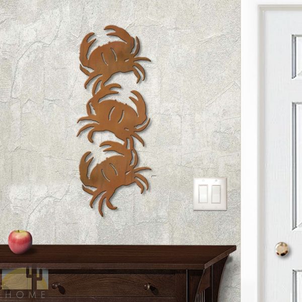 625419r - 18in or 24in Floating Metal Wall Art - Stacked Crabs - Rust Patina