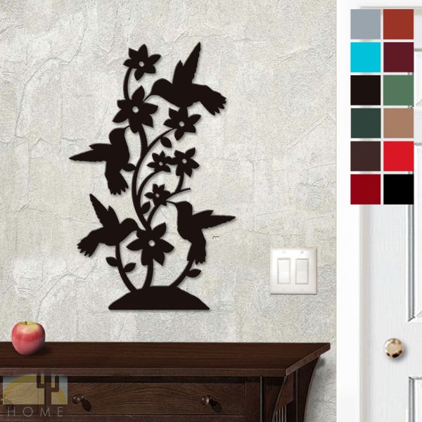 625420 - 18in or 24in Floating Metal Wall Art - Hummingbird Scene - Choose Color