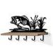 618002B - Big Mouth Bass in Reeds Black Decorative Metal Art with 5 Hooks and 24in Wood Shelf