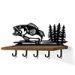 618012B - Big Mouth Bass in Trees Black Decorative Metal Art with 5 Hooks and 24in Wood Shelf