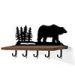 618022B - Black Bear in Woods Black Decorative Metal Art with 5 Hooks and 24in Wood Shelf