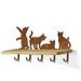618047R - Four Fun Felines Rust Decorative Metal Art with 5 Hooks and 24in Wood Shelf