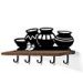 618052B - Pots and Chilies Black Decorative Metal Art with 5 Hooks and 24in Wood Shelf