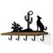 618082B - Coyote and Cactus Black Decorative Metal Art with 5 Hooks and 24in Wood Shelf