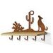 618082R - Coyote and Cactus Rust Decorative Metal Art with 5 Hooks and 24in Wood Shelf