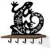 618092B - Story Gecko Black Decorative Metal Art with 5 Hooks and 24in Wood Shelf