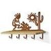 618152R - Kokopelli and Cactus Rust Decorative Metal Art with 5 Hooks and 24in Wood Shelf
