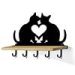 618202B - Smooching Cats Black Decorative Metal Art with 5 Hooks and 24in Wood Shelf