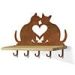 618202R - Smooching Cats Rust Decorative Metal Art with 5 Hooks and 24in Wood Shelf