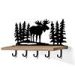 618212B - Bull Moose in Woods Black Decorative Metal Art with 5 Hooks and 24in Wood Shelf
