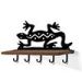 618232B - Santa Fe Gecko Black Decorative Metal Art with 5 Hooks and 24in Wood Shelf
