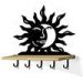 618242B - Sun and Moon Face Black Decorative Metal Art with 5 Hooks and 24in Wood Shelf