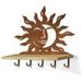 618242R - Sun and Moon Face Rust Decorative Metal Art with 5 Hooks and 24in Wood Shelf